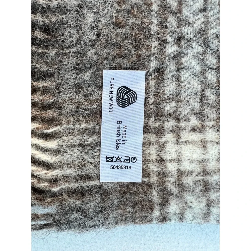 Bronte by Moon Natural Wool Ombre Brown Plaid Fringe Throw Blanket‎ 135x195cm